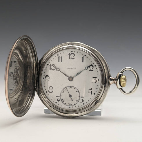 Around 1925 Vintage Longines pocket watch silver side hunter case works well